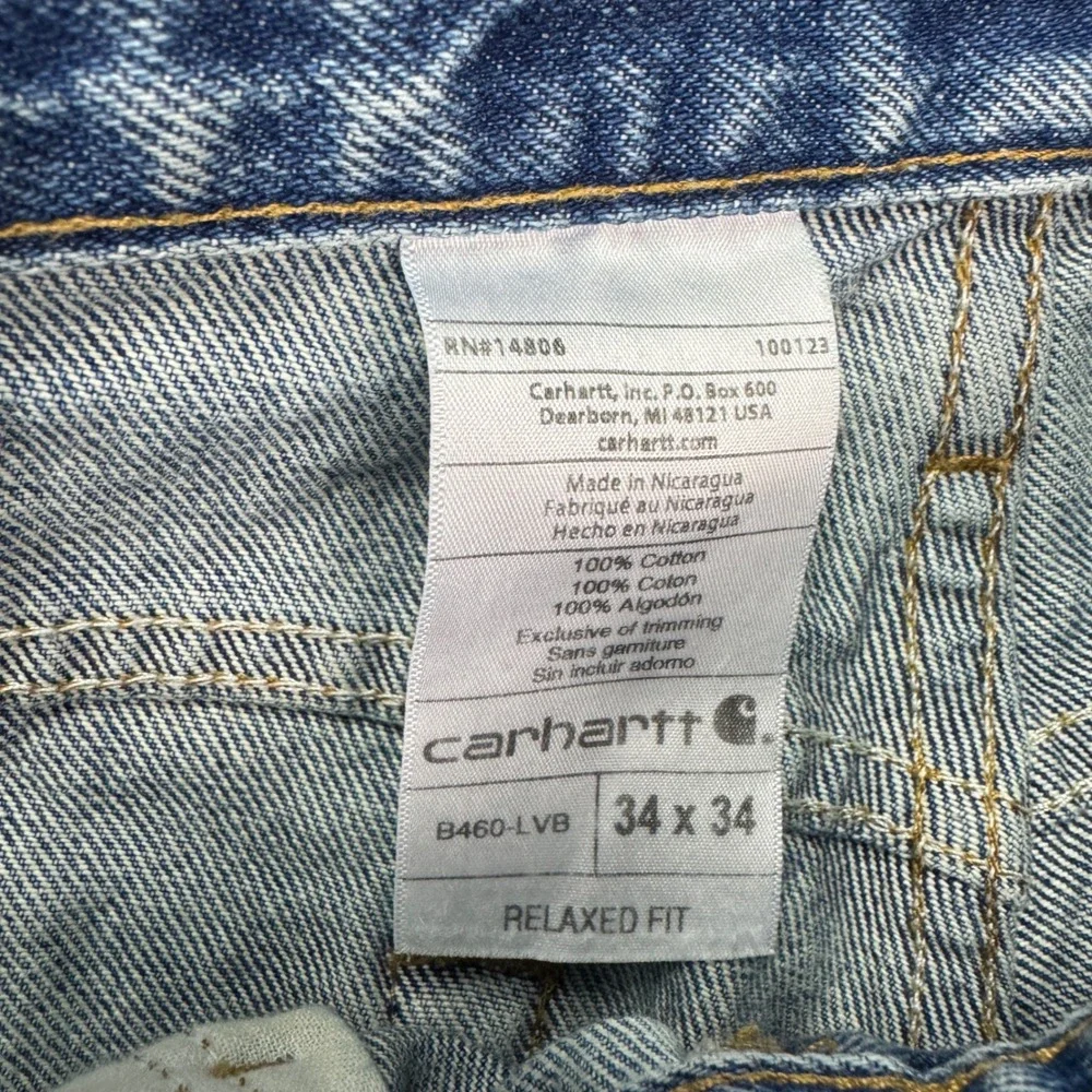 Vtg Carhartt Jeans Mens 34x34 (32x34) Blue Relaxed Straight Fit Workwear Denim